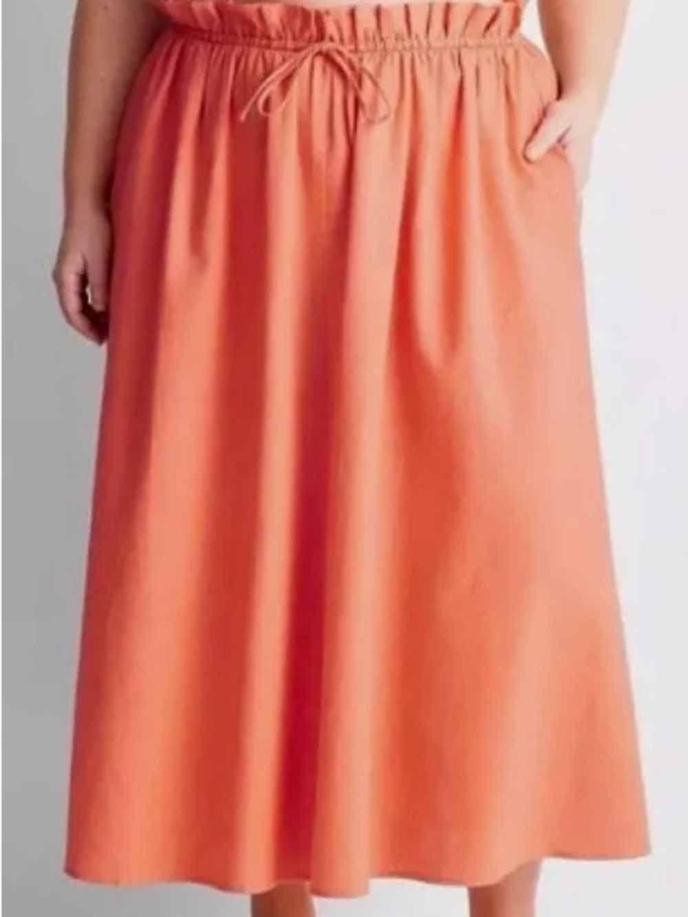 Jenny K A Line Linen Skirt in Coral Orange